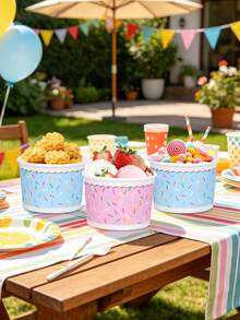 10pcs/20pcs/40pcs Ice Cream Paper Cups,Treat Bowls 7.5cm/3in Bottom 9cm/3.5in Top 6.2cm/2.5inc Height, Pink & Blue Sprinkle Confetti Pattern Wavy Rim Dessert Containers For Sundae, Frozen Yogurt, Snack, Party Favors, Birthday Supplies - Multicolor - View 7