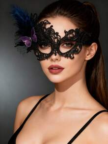 Black Lace Red Rose Mask, Vintage Court Style Masquerade Sexy Costume Accessory, Exquisite Mask Prop For Party Couples Date,Halloween - Multicolor - View 10