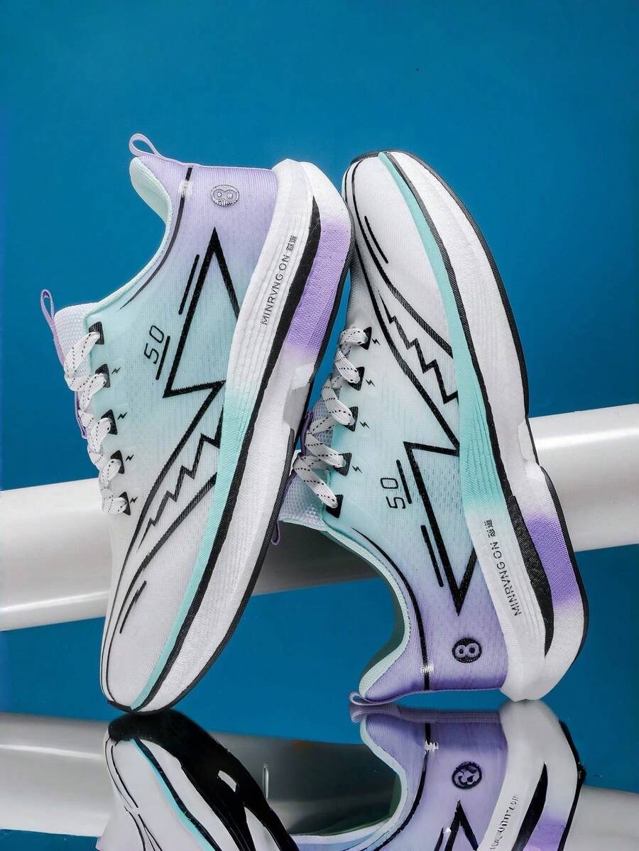 STARNOVO Zapatillas de running unisex con tecnología de placa de carbono para maratón, zapatillas deportivas de maratón con absorción de impactos, zapatillas de running casuales de fibra de carbono para adolescentes, zapatillas deportivas casuales de moda, transpirables, antideslizantes y duraderas con suela blanda y diseño de color degradado clásico (EUR36-45)