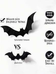 Halloween Bat & Spider 3D Stickers, Black Bat & Spider Holiday Decorations For Venue Decor, Large & Small Sizes - View 5