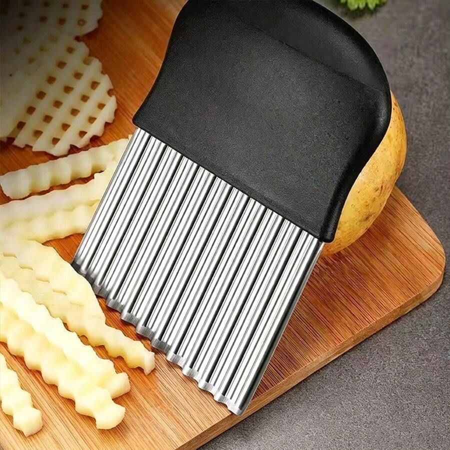 Decorative Wave Vegetable Slicer, Stainless Steel Crinkle Chip Cutter For Kitchen & Gifting - Multicolor - View 1