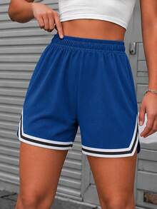 1pc Tween Girls Loose Casual Solid Color Breathable Athletic Bermuda Shorts, Summer - Blue - View 9