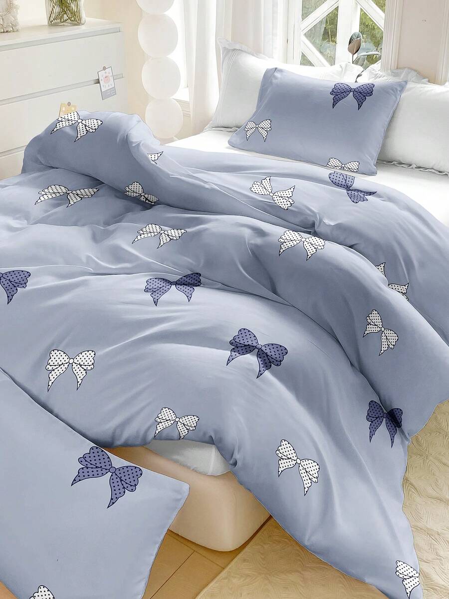 2/3pcs Cute Bow Duvet Cover Set, Ultra Soft Breathable Microfiber, All Season, Machine Washable, Anti-Pilling/Anti-Shrink/Anti-Wrinkle, Suitable For INS Style And Cute Style, King/Queen/Full/Twin Size, Suitable For Home, Dorm, Apartment, Guest Room, Rental And Gift