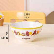 Ensemble de vaisselle en céramique officiel Disney Mickey Mouse & Minnie Mouse, bols de dessin animé mignons assortis comprenant bol à riz, bol à soupe & assiette, vaisselle en porcelaine de haute qualité pour la maison, la cuisine & le dortoir, parfait pour un usage personnel, micro-ondes & lave-vaisselle - Lin jaune - Voir 12