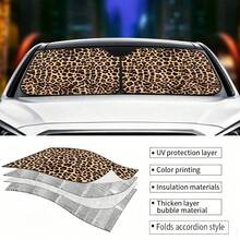 1 pieza Parasol para parabrisas delantero de coche con estampado de leopardo elegante, decoración de vehículo, visera solar, reflector UV, protector solar para mantener el vehículo fresco - A - Ver 3