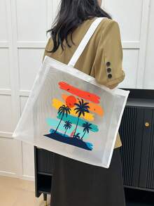海灘日落椰子樹托特包套裝，包含購物袋、海灘包、度假必需品，附拉鍊開關、化妝包、旅行必需品、化妝收納袋、夏季防護、女性便攜盥洗包，適合學校、度假、假期和返校，送給母親、老師、護士和朋友的完美禮物 - 彩色 - 查看 9