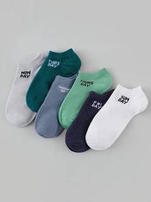 6 Pairs Women's Letter & Weekday Pattern Comfortable Breathable Short Socks - Multicolor - View 2