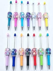 [20pcs]10 Cute Heart-Shaped Beaded Ballpoint Pen Set With 10 Extended Rods, DIY Beaded Ballpoint Pens, Black Ink, Multi-Color Bulk Pack, Suitable For School, Office And Gifts - Multicolor - View 7
