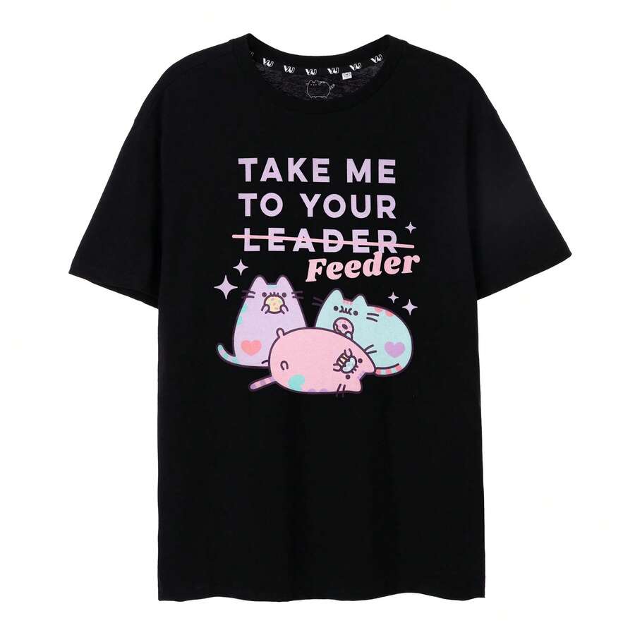 Pusheen Womens/Ladies Take Me To Your Feeder T-Shirt - Black - View 1