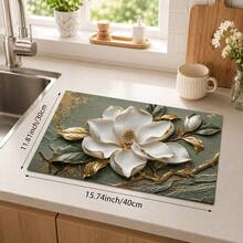 1pc 3D Floral Print Diatomaceous Earth Drying Mat, Non-Slip Heat-Resistant Absorbent Mat, Suitable For Kitchen Countertop, Coffee Machine, Tableware, Home Cafe Bar Party Decoration Placemat Gift - Multicolor - View 15