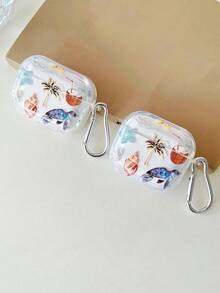 Summer Ocean Turtle Pattern Transparent Protective Case With Carabiner, Compatible With AirPods 1 2 3 4 Pro 2, Soft TPU Material - Multicolor - View 4