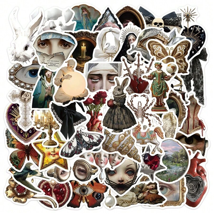 50入中世紀夢核美學超現實風格貼紙 Weirdcore 趣味 Ins 風夢核藝術時尚塗鴉貼紙包,乙烯基防水,適用於筆電、手機、汽車、滑板、水壺、剪貼簿、電腦日誌 - 多色3 - 查看 1