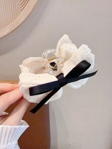 1pc Women's Romantic Lace Hair Claw Clip, Black Ribbon Bow Hair Claw, Fashionable Hair Accessory For Half-Up Hairstyles Beach Vacay Hair Clips - Multicolor - View 5