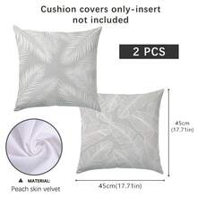 2pcs Minimalist White Line Plant Leaf Cushion Covers, Single-Sided Printed Skin-Friendly Peach Skin Velvet Material, 45*45CM Throw Pillow Covers Suitable For Indoor Decor, Party Decoration, Decorative Cushion Covers Gift - Multicolor - View 2
