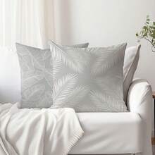2pcs Minimalist White Line Plant Leaf Cushion Covers, Single-Sided Printed Skin-Friendly Peach Skin Velvet Material, 45*45CM Throw Pillow Covers Suitable For Indoor Decor, Party Decoration, Decorative Cushion Covers Gift - Multicolor - View 6