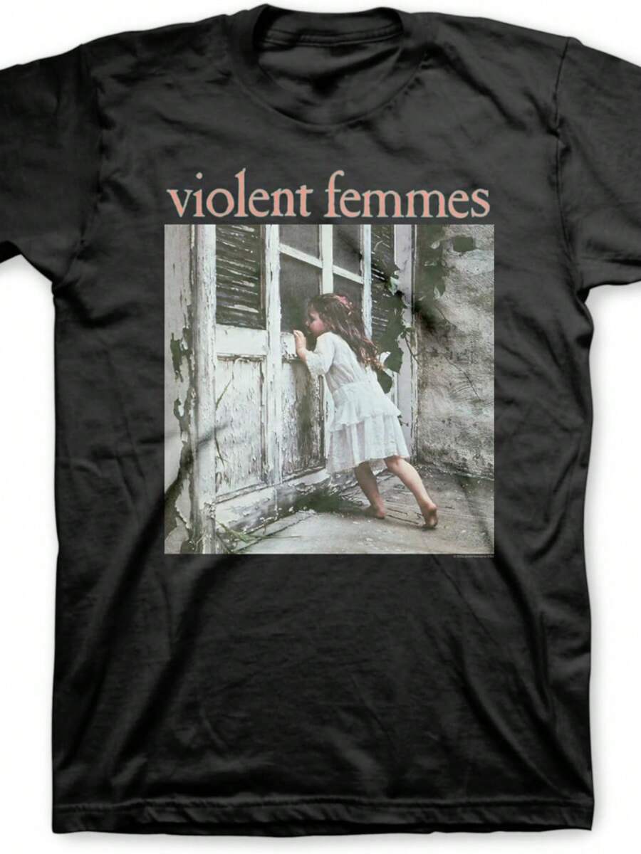 1 Stück Herren Schwarzes Kurzarm-T-Shirt im Vintage-Stil mit Punk-Band-Grafik - Schwarz - Übersicht 1