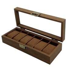 1pc Wood Grain Leather Watch Storage Box With Glass Top, Watch Collection Box, Bracelet Watch Display Box - Coffee Brown - View 6
