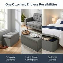 Folding Ottoman Storage Bench With Lid – Padded Footrest, Seat - Light Grey - View 3