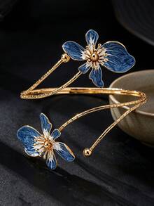 1Pc Adjustable Open Floral Enamel Arm Cuff, Multi-Color Swirl Petal With Gold Stamen,Women's Beach & Festival Statement Jewelry - Flowers - View 8