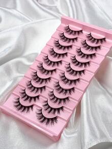 10 Pairs Full Set False Eyelashes Russian Lashes D Curl Fluffy Mink-Like Eye Extended Natural Thick Lash Extension Travel Makeup Essential False Lashes - Black - View 8