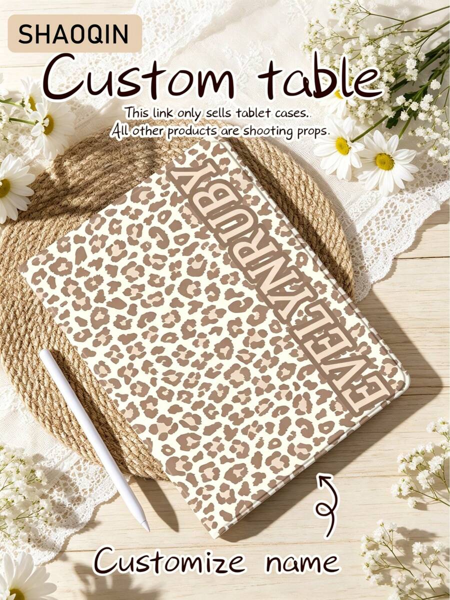 Custom Leopard Print Pattern With Text Tablet Protective Case, Customizable Name Text Protective Shell Compatible With IPad A16 11th Gen, 2026 11-Inch, Pro 11-Inch 2024, 7th Gen 10.2-Inch, Mini 7, 11-Inch 2025, 10th Gen 2022, Protective Case Supports Multi-Angle Viewing And Multi-Support Modes, Four-Corner Anti-Drop, Smart Wake/Sleep, Built-In Pencil Slot And Foldable Stand - Multicolor - View 1