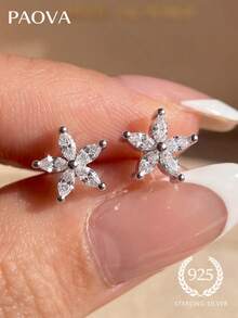 1 Pair Women's Elegant Unique Zirconia Platinum Jewelry, Exquisite Jewelry, Suitable For Anniversary Birthday Gift - Silver - View 3