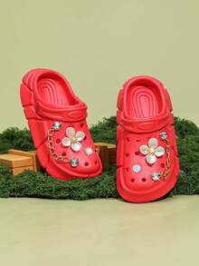 HOEASE Girls Clogs, Garden Shoes, Comfortable Lightweight Hollow Out Sandals, Spring And Summer Flower Design - Red - View 3