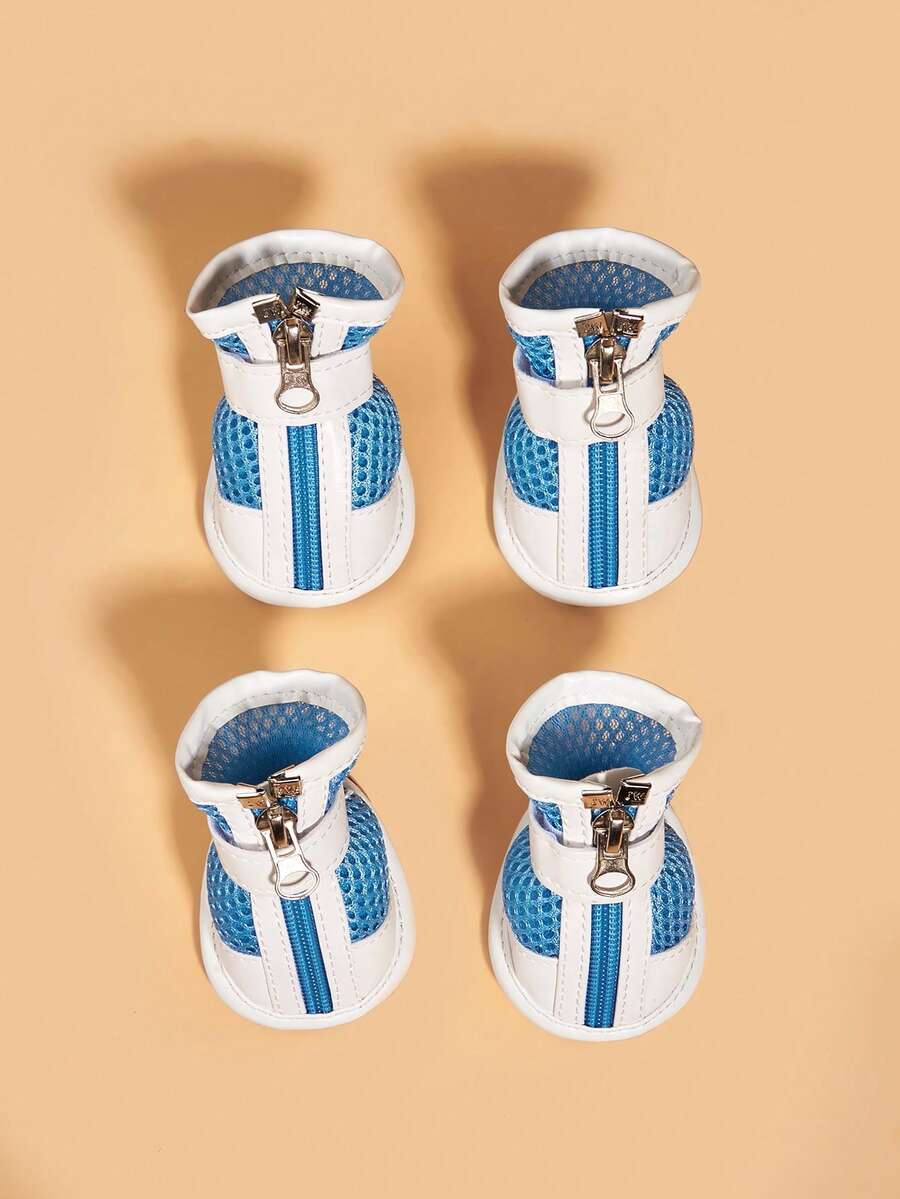 1 Set Blue Cute Zipper Design Breathable Pet Shoes Suitable For Small Dogs - Blue - View 1