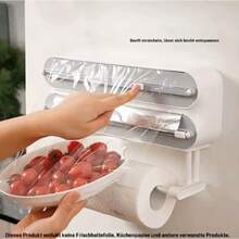 Coupe-film alimentaire jetable (1 pièce), support mural sans perçage pour film plastique – organisateur de rangement anti-poussière pour la cuisine, également adapté aux rouleaux de papier. - Gris - Voir 1