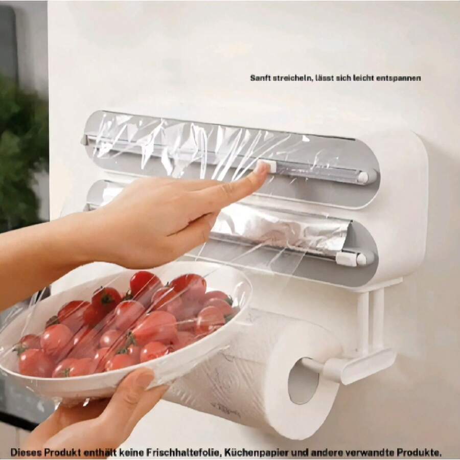 Coupe-film alimentaire jetable (1 pièce), support mural sans perçage pour film plastique – organisateur de rangement anti-poussière pour la cuisine, également adapté aux rouleaux de papier. - Gris - Voir 1