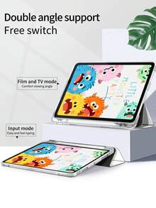1pc Cute Cartoon Monster Letter Pattern Pencil Slot Painted Silicone Shockproof Tablet Protective Case With Sleep/Wake Function Compatible With Xiaomi - Multicolor - View 6