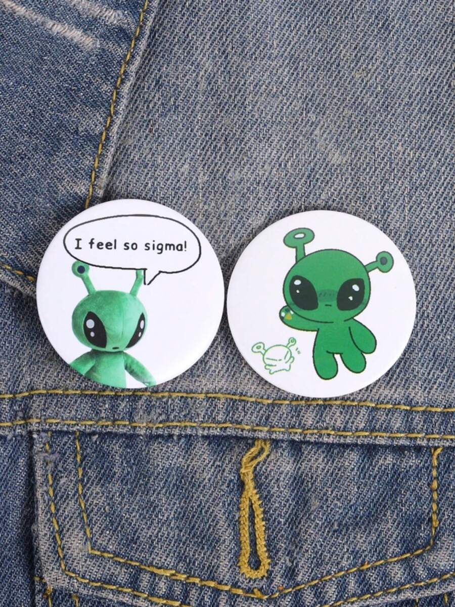 QIHOO 1件裝可愛綠色不對稱圖案胸針組「I Feel So Sigma」趣味卡通珐琅徽章胸針,適用於衣物時尚翻領徽章、背包、衣服、珠寶包飾,不可拆卸,畢業禮物 - 彩色 - 查看 1