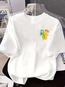 2026 Women's Short Sleeve T-Shirt With Front And Back Print - Lemon, Palm - A Spring And Summer T-Shirt For Women, Your Best Choice! Loose Fit And - White - View 3