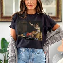 Camiseta "Las chicas serán chicas", Jael y Sisera, Arte de Artemisia Gentileschi, Camiseta feminista divertida y atrevida, Regalo feminista, Camiseta "Girl Power" - Negro - Ver 1