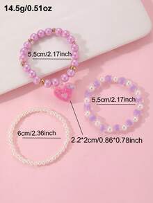 3pcs/Set Girls Colorful Beads Beaded Heart Bracelet Set Combination Suitable For Daily Decoration - Multicolor - View 6