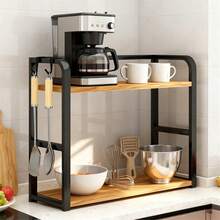 2-Tier Spice Rack Countertop Organizer Shelf, Space Saving Coffee Bar Shelf With Carbon Steel & Wood – Easy Assembly, Multi-Purpose Kitchen Storage Rack - Black - View 6
