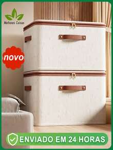 Linen Fabric Storage Boxes With Zipper Lid, Foldable Closet Storage Containers For Bedding, Clothes, Towels And Toys - Multicolor - View 4