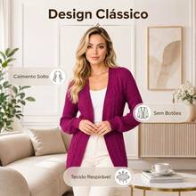 Basic Women's Cardigan Jacket, Elegant, Evangelical Fashion - CINZA - 查看 3