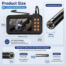 1 buah Endoskop Industri Definisi Tinggi Layar IPS 4,3 Inci Probe 8mm Kamera Inspeksi Pipa Otomotif - lensa tunggal 8mm - View 2