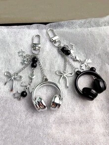1pc Cute Creative Earphone Bead Chain Keychain Phone Strap Pendant Backpack Hanging Decoration Accessory, Ideal Gift For Friends/Besties/Family - Multicolor - View 2