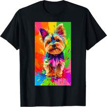 Colorful Pop Art Yorkie Yorkshire Terrier Pet Art T-Shirt - Black - View 6