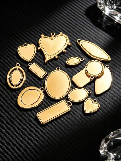 5 pezzi Ciondoli in acciaio inossidabile 304 placcati oro 18K (Cuore Cerchio Quadrato con pietre preziose per collana fai-da-te, braccialetto, ciondoli per gioielli e ciondoli per borse