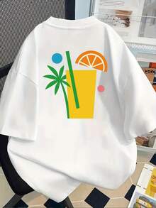 2026 Women's Short Sleeve T-Shirt With Front And Back Print - Lemon, Palm - A Spring And Summer T-Shirt For Women, Your Best Choice! Loose Fit And - White - View 2