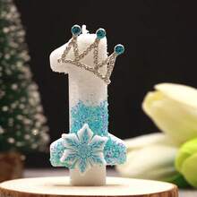 1 pièce Bougie d'anniversaire stylisée en forme de chiffre, décoration de gâteau avec paillettes bleues, flocon de neige et couronne, bougie de décoration de fête d'anniversaire thème princesse - Blanc - Voir 4