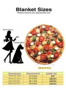 [All Season Use]1pc Round Pizza Pattern Blanket, Made Of Soft And Comfortable Flannel Material, Designed With Large Pizza Pattern, Suitable For All Seasons, Machine Washable And Easy To Clean, Applicable For Bed, Sofa Or Office Desk, A Great Choice For Lightweight Bedding In Air-Conditioned Rooms During Spring And Summer - Multicolor - View 13
