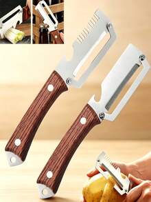 2/1pc Multi-Function Peeler, Stainless Steel Fruit And Vegetable Peeling Tool, Green Onion Shredder, Dual Blade Potato Peeler, Hanging Hole Portable Design. Suitable For Carrots, Potatoes, Sugarcane, Pumpkin And Other Fruits And Vegetables, Essential Kitchen Tool, Holiday Gift For Women, Mothers, Teachers. - Silver - View 4