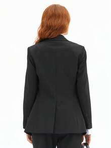 Rich Radi Q's Áo blazer nữ tay dài dáng ôm, chất liệu vải dệt màu đen, có túi, phù hợp cho công sở và các dịp kinh doanh. - màu đen - Xem 2
