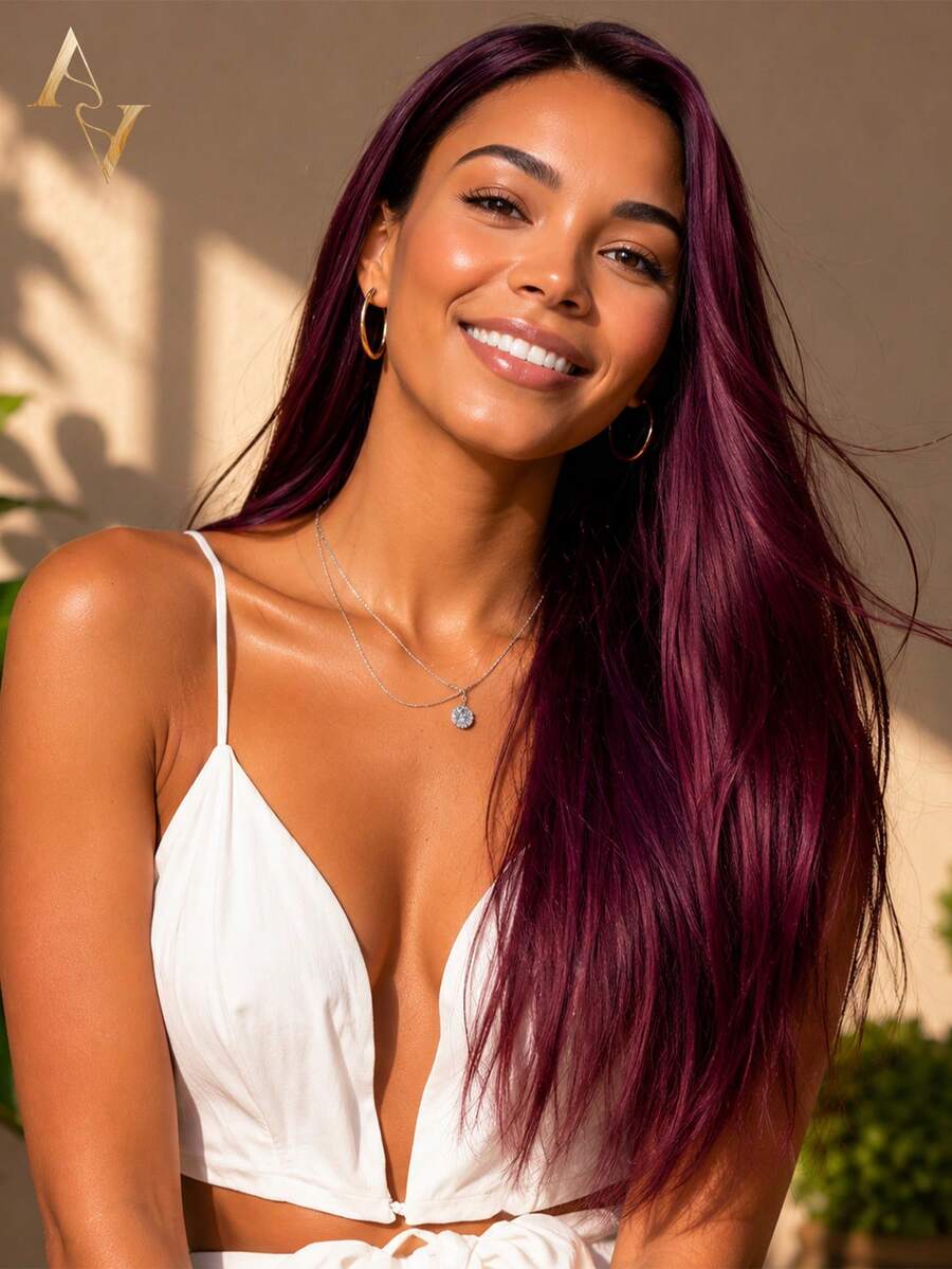 ARABELLA 13x6 無膠蕾絲 Max 加長假髮 深梅色 絲滑直髮 100% 真人髮 隱形髮結 逼真髮線 180%/200% 密度 20-26 英吋 預剪前蕾絲 透明蕾絲 初學者友善假髮 - S99JB - 查看 1
