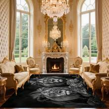 Cashmere-Like Black And White Lion Illustration Pattern Printed Outdoor Rugs, Exquisite Cozy Carpets In Diverse Styles. Suitable For Home, Outdoor, Malls & Cafes, Machine Washable, Various Sizes Available. - A - View 2