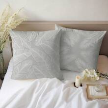 2pcs Minimalist White Line Plant Leaf Cushion Covers, Single-Sided Printed Skin-Friendly Peach Skin Velvet Material, 45*45CM Throw Pillow Covers Suitable For Indoor Decor, Party Decoration, Decorative Cushion Covers Gift - Multicolor - View 4